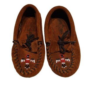Minnetonka Thunderbird Beaded Brown Suede Moccasins 11